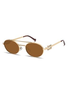 Gold Frame Oval Sunglasses with Brown Lenses